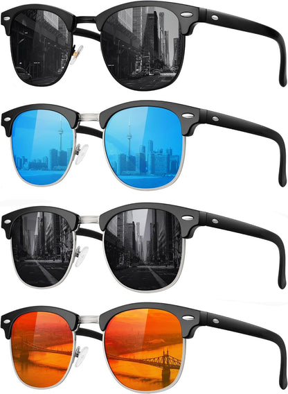 Classic Polarized Sunglasses for Men and Women Retro Style Semi Rimless Frame Sun Glasses 100% UV Protection Goggles