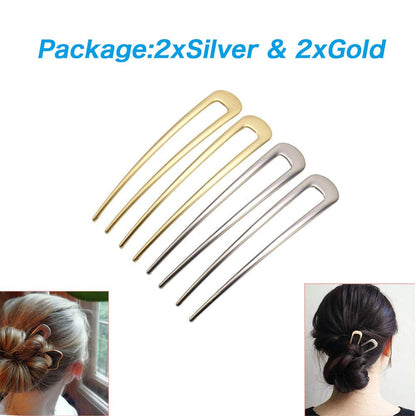 [4 Pack]  U-Shape Hairpins, Bride Hair Accessories Hair Pins Clip Vintage Hair Stick,Hairstyle Chignon for Women Girls (Silver and Gold)