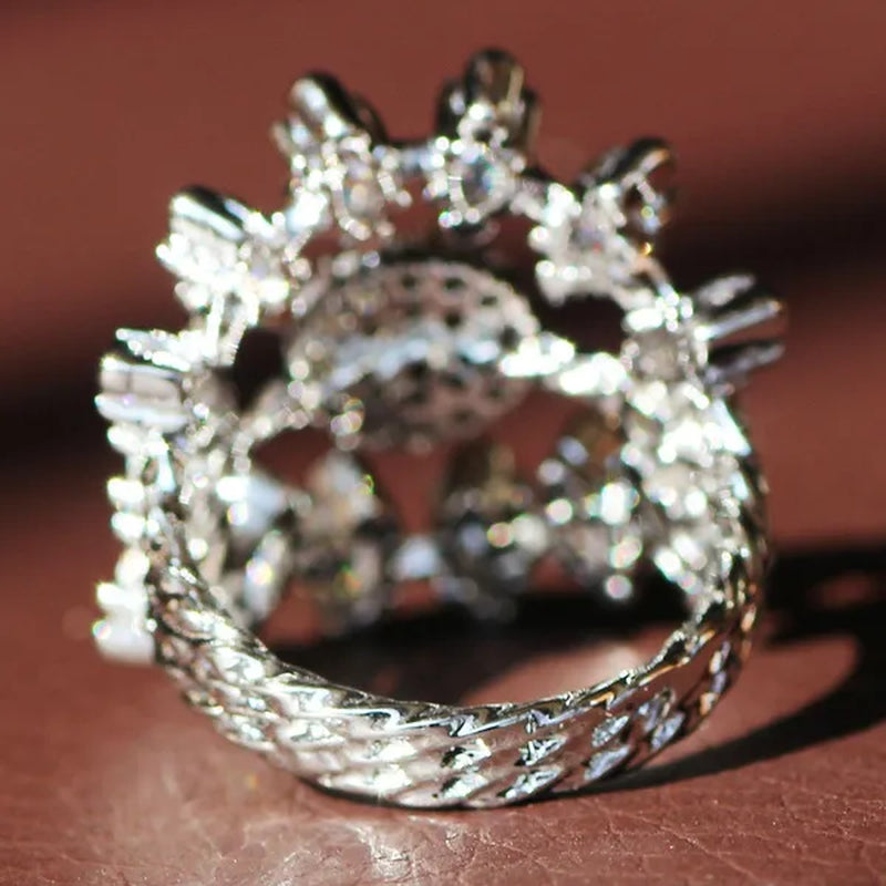 Luxurious  Silver Natural Gemstones White Sapphire Wedding Birthstone Bride Flower Engagement Ellipse Princess Sun Ring Jewelry Size 6 7 8 9 10