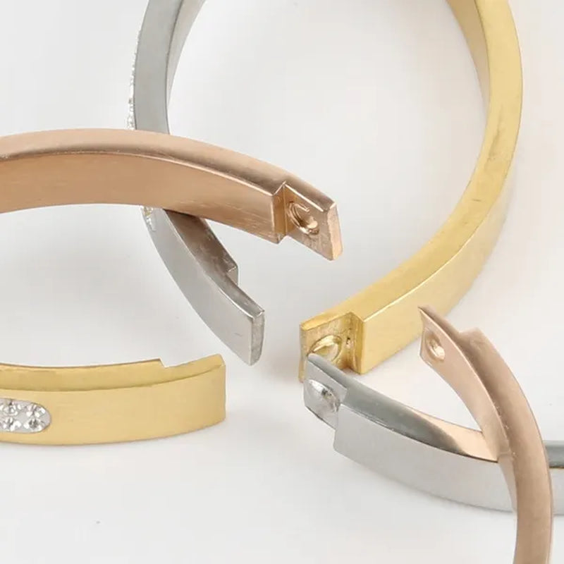 3 Colors Rose Gold Silver Two Row Crystal Rhinestone Pave Stainless Steel Bracelets Bangles for Women Girl Gifts