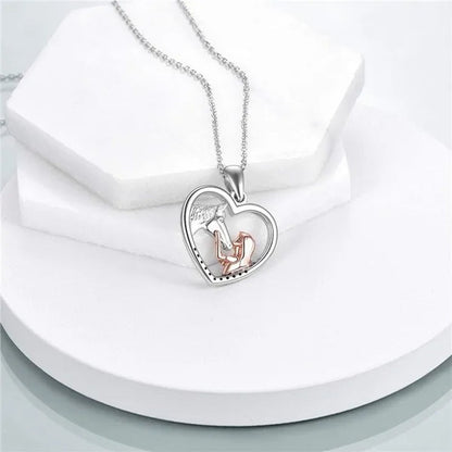 2022 New Exquisite Fashion 925 Sterling Silver Girl and Horse Necklace for Women Girls Heart Diamond Pendant Necklace Horse Jewelry for Girl Daughter Birthday Party Anniversary Gift