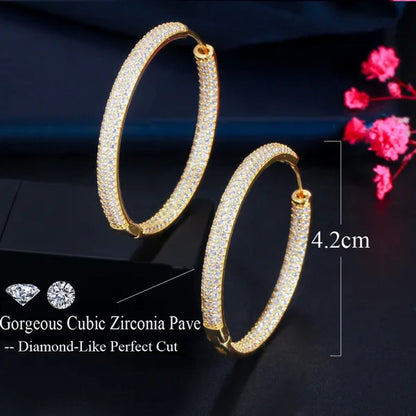 CANDICE European American Fashionable Large Hoop Earing Full Micro Shining AAA CZ Zirconia Silvery Golden Women Earrings Jewelry