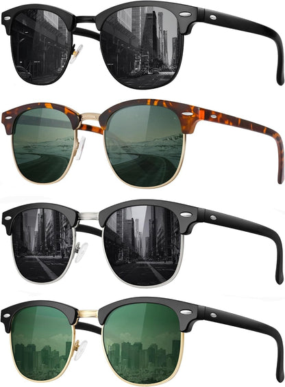 Classic Polarized Sunglasses for Men and Women Retro Style Semi Rimless Frame Sun Glasses 100% UV Protection Goggles