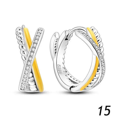 New 925 Sterling Silver Sparkling Two-Tone Zircon Stud Earrings European Fashion Women's Jewelry Earrings