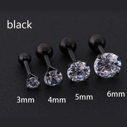 2Pcs/Set Earrings Diamond stud earrings women Fashion bone ear studs set 3mm,4mm,5mm,6mm