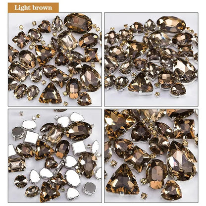 50PCS Mix Size Gold Champagne Glass Rhinestones for Clothing Loose Flatback Dress Stones Decorative Crystal Sew on Rhinestones