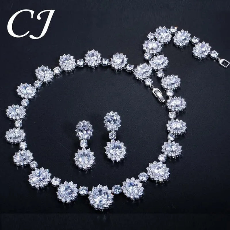 CANDICE European Style White Gold Plated Noble Green Lady Luxury Wedding Necklace Earrings Bridal Jewelry Set With AAA CZ Stone