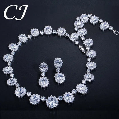 CANDICE European Style White Gold Plated Noble Green Lady Luxury Wedding Necklace Earrings Bridal Jewelry Set With AAA CZ Stone