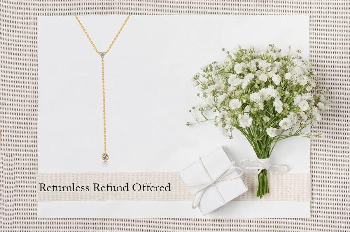 Handmade Sterling Silver Lariat Necklace, Simulated Diamond 18K Gold Plated Dainty Drop Y Chain Necklace for Women (Gold)