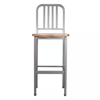 Washington 30 In. Silver Slat Back Metal Bar Stool with Wood Seat Set of 2