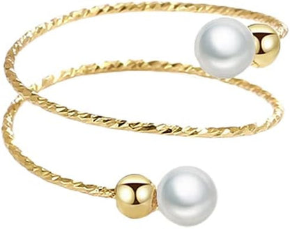 Shell Pearl Adjustable Open Wrap Ring 925 Sterling Silver 14K Gold Plated Stacking Statement Wedding Finger Rings for Women Girls Fashion Layered Comfort Fit Christmas Holiday Jewelry Gift for Girlfriend Wife