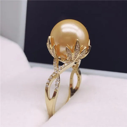 South Sea gold bead ring 12-13mm natural seawater pearl ring is round, strong light and fine diamonds to give mother a gift