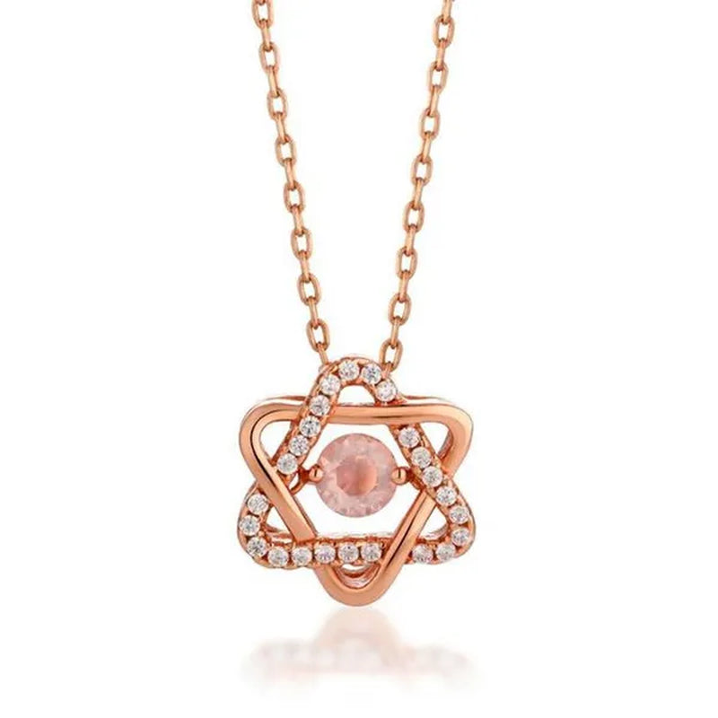 Majesty Diamonds MDS170342 0.25 CTW Round PinK Rose Quartz Star of David Fancy Pendant Necklace in .925 Sterling Silver with 18K