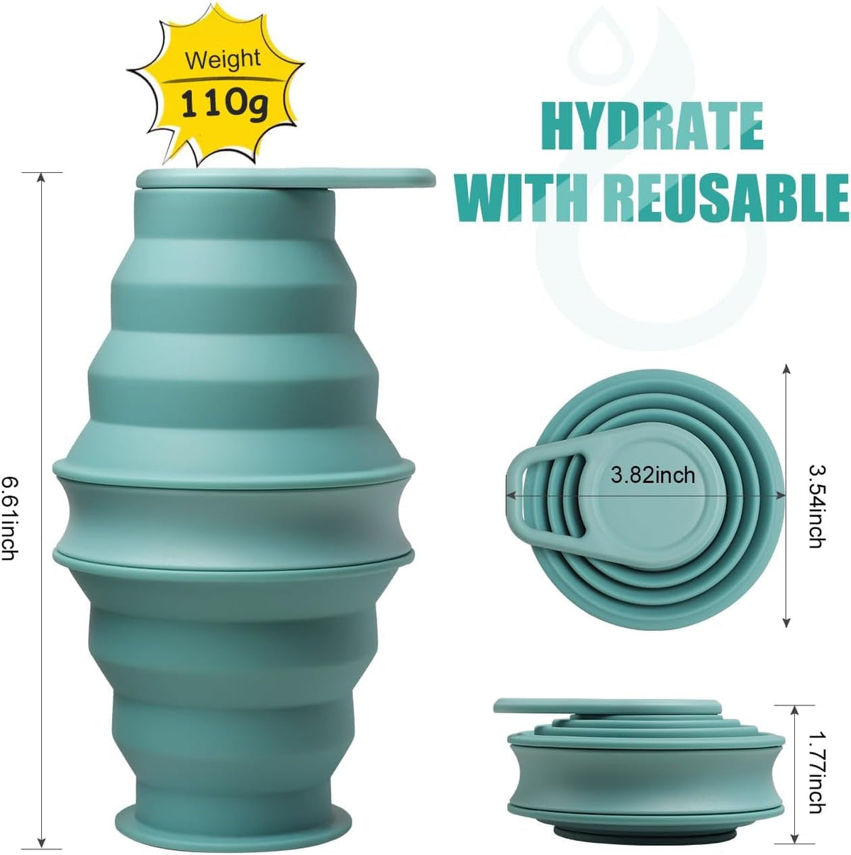 Collapsible Water Bottles BPA Free Leak Proof Foldable Silicone Bottle with Anti-Collapse Ring for Travel Camping Hiking Running Sport