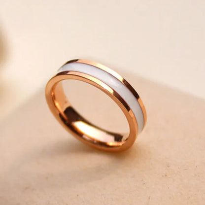 Rose Gold Color White Black Charm Ring Woman Man Wedding Jewelry Stainless Steel Ring(4-10)