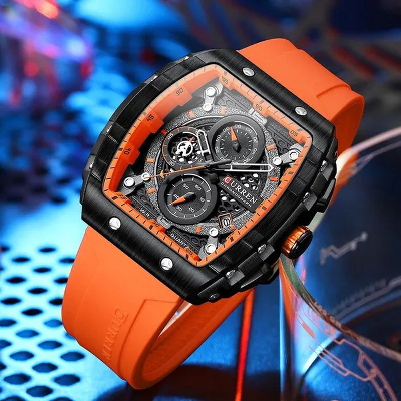 CURREN Mens Watch COOL Large Men's Classical Luxury Sports Design Watches Rubber Strap Waterproof Chronograph Date Quartz Relogios Masculino 8442
