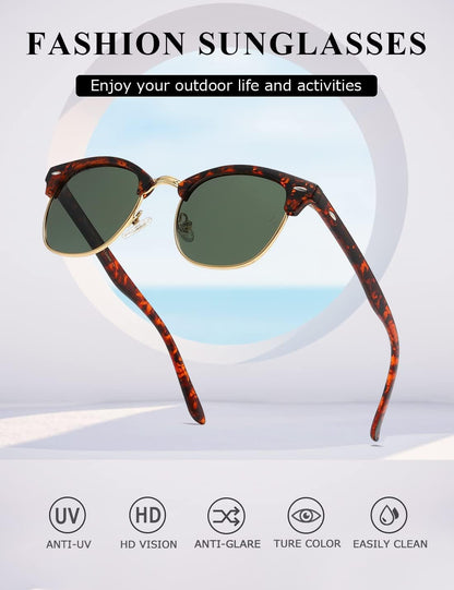 Polarized Sunglasses for Women and Men Semi Rimless Frame Retro Sun Glasses AE0369