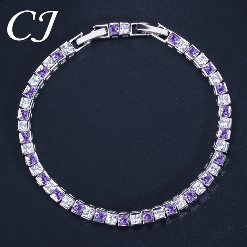 CANDICE Elegant Red Cubic Zirconia Setting Square Women Chain Bracelet Bangle for Birthday Gift