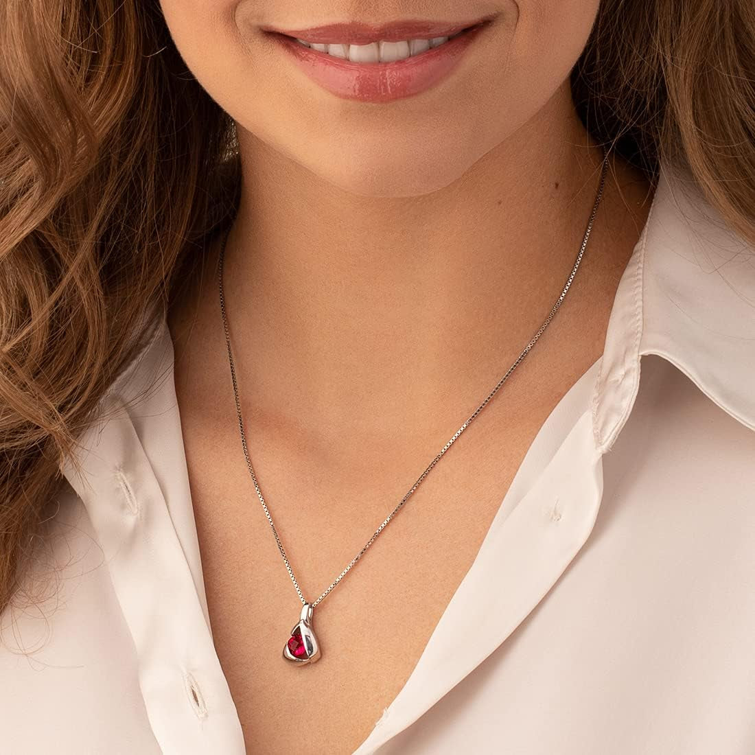Sterling Silver Chiseled Solitaire Pendant Necklace for Women in Various Gemstones, round Shape 6Mm, with 18 Inch Italian Chain