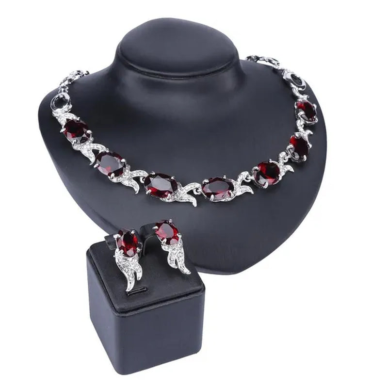 Fashion Women Zircon Rhinestone Necklace Earring Silver Plated Wedding Party Dress Jewelry Sets
