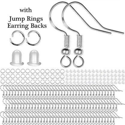 925 Sterling Silver Earring Hooks, Earring Making Kit: 20/50/100PCS Hypoallergenic Earring Hooks with 20/50/100PCS Open Jump Rings and 20/50/100PCS Rubber Earring Backs for DIY Jewelry Making (Silver,Gold)