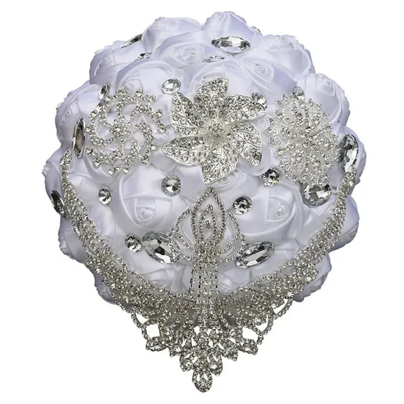 21cm Satin Flowers Wedding Bouquet Bridal Beautiful Hand Holding Flower Bouquet Rhinestone Brooch Bouquets Casamento Ramos De Novia Crystal Bridal Bouquet Broochfull