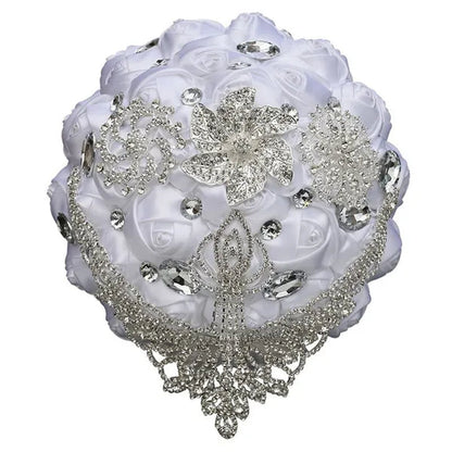 21cm Satin Flowers Wedding Bouquet Bridal Beautiful Hand Holding Flower Bouquet Rhinestone Brooch Bouquets Casamento Ramos De Novia Crystal Bridal Bouquet Broochfull