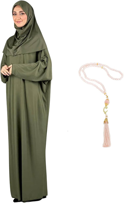 Women Prayer Clothes with Hijab Muslim Outfits Long Robe Abaya Turkish Islamic Dresses Dubai Kaftan with Rosary