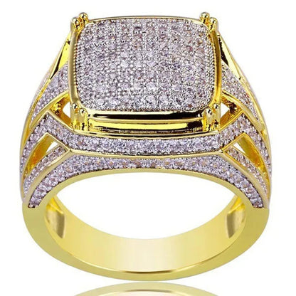 Fashion Unisex Jewelry Hiphop Cocktail Party Ring with Gold Plated Cz Diamond Finger Ring Size 6-10