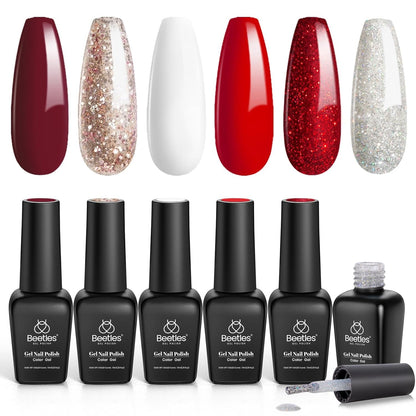 Beetles Gel Nail Polish, 6 Colors Nude Pink Rose Red Milky White Gel Polish, Sweetheart Candies Collection Soak Off UV LED Nail Lamp Light Nails Spring Summer Easter Gel Nail