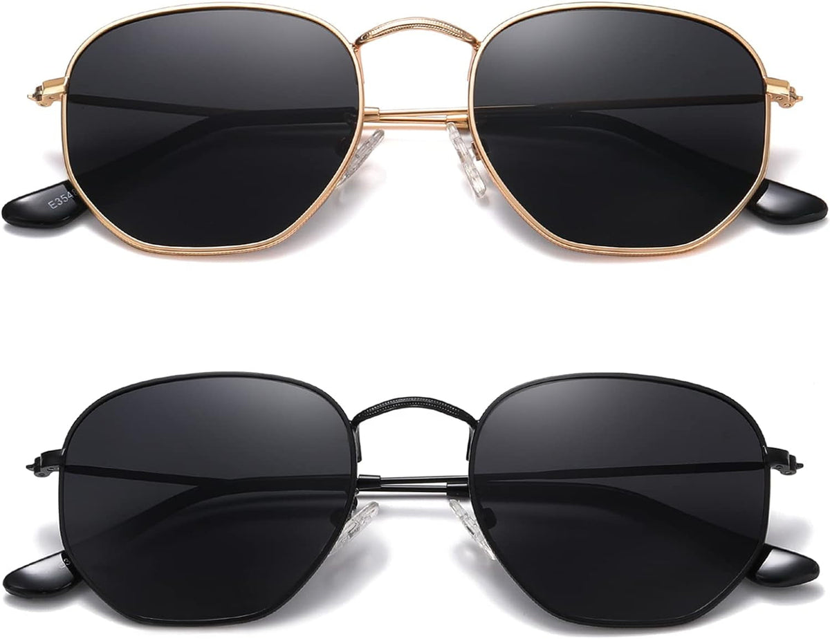 Polarized Hexagon Sunglasses for Women Men Polygon Square Sun Glasses UV400 Protection Metal Frame