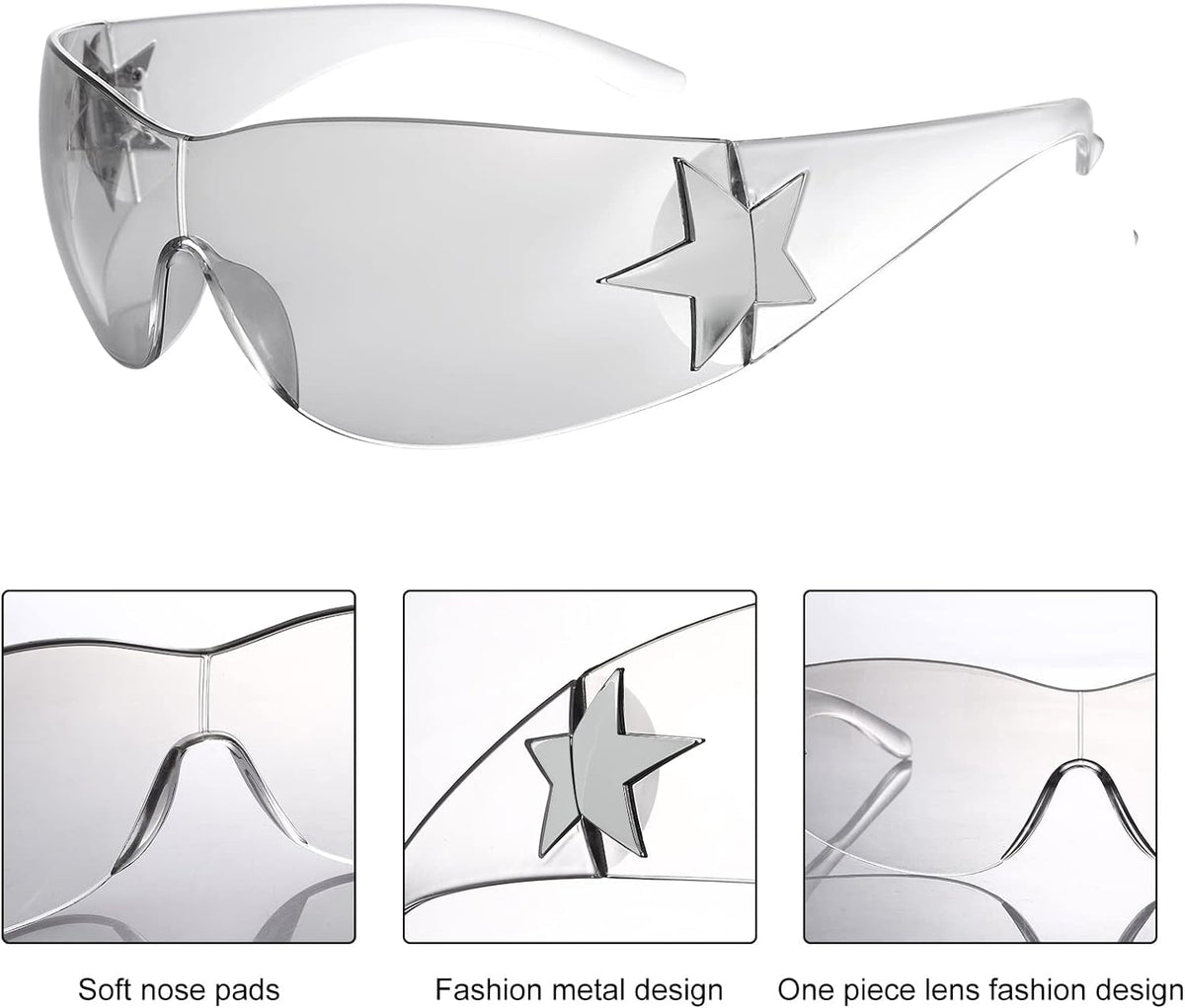 Rimless Y2K Sunglasses for Women Men,Trendy Shield Wrap Around Sunglasses Oversized Fashion Frameless Sun Glasses