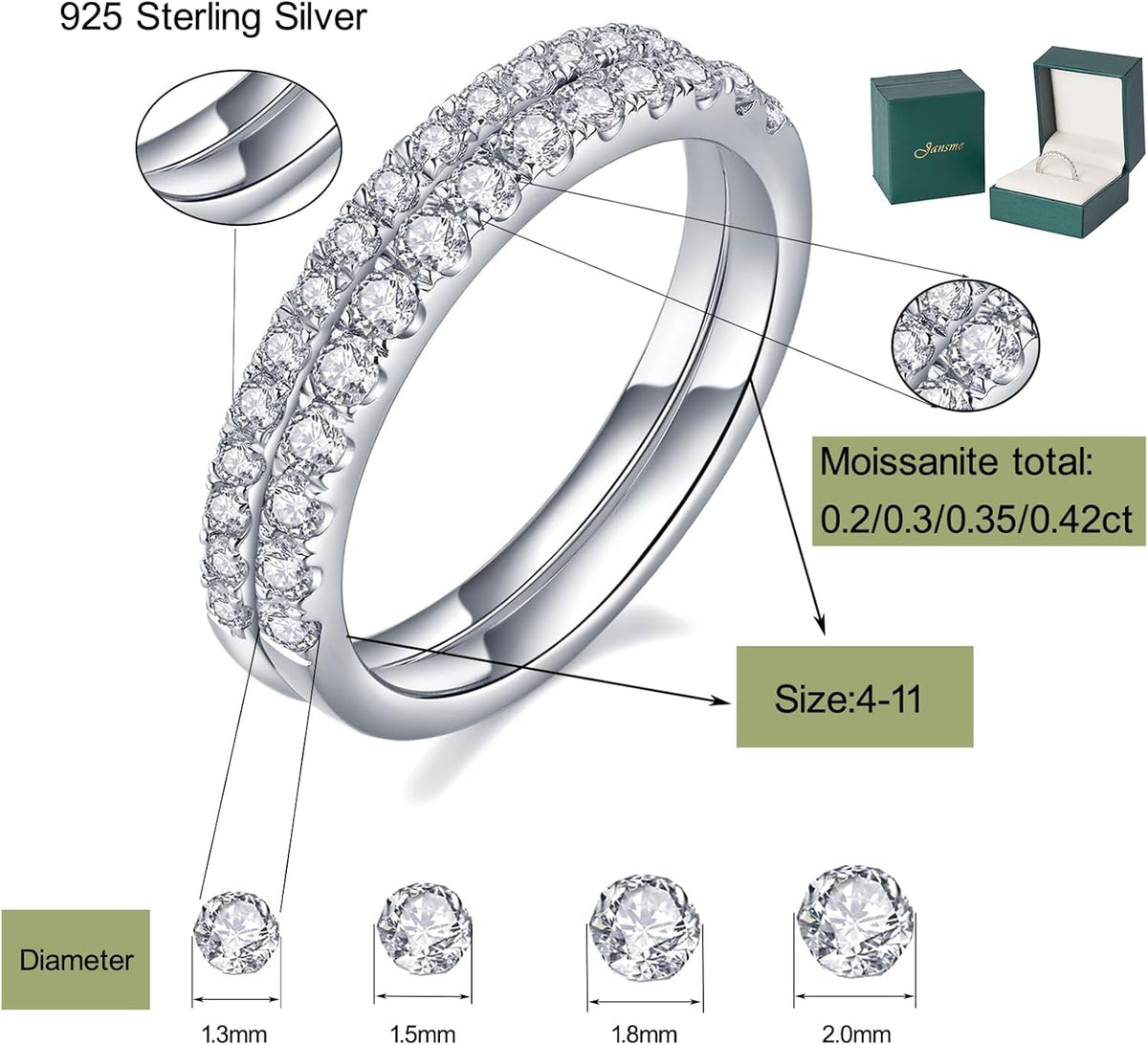 Moissanite Wedding Band for Women Half Eternity 925 Sterling Silver 0.3Ct DEF Color VVS Lab Created Moissanite Thin Real Moissanite Anniversary Engagement Bands Ring Size 4-11