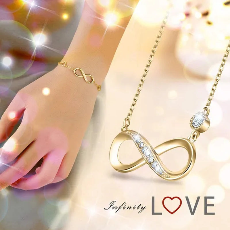 925 Sterling Silver Necklace Bracelet One Sets Forever Love” Infinity Heart Love Jewelry Sets White Gold Plated Diamond Women Necklace Gift for Mother's Day