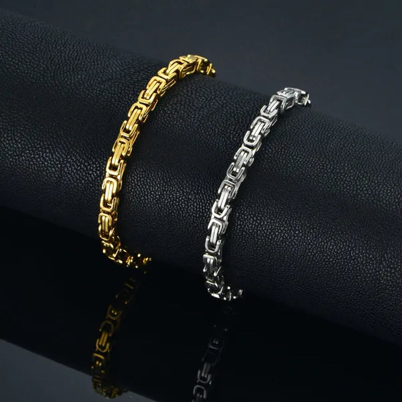 Mens Stainless Steel Bracelet Box Byzantine Chain ,Unisex 4MM 18K Gold / Silver Plated Jewelry