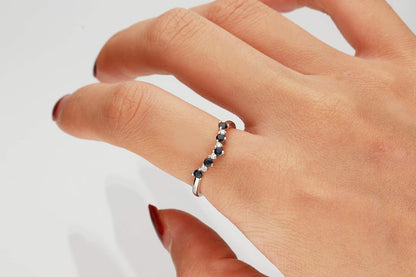 10K White Genuine Blue Sapphire Ring with Diamonds for Women | Ethically, Authentically & Organically Sourced (Round-Cut) Shaped Sapphire Hand-Crafted Jewelry for Her | Sapphire Ring for Women