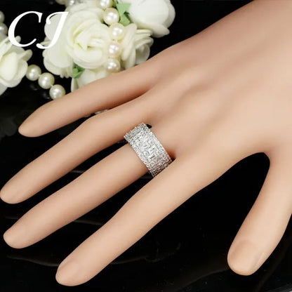 CANDICE Top Baguette Cut Clear CZ Stone Sparkling Evening Wide Ring for Women Banquet Prom Luxury Jewelry with White Gold Plating