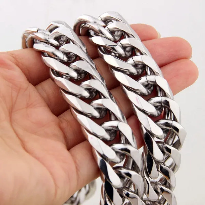 16/19/21mm Stainless Steel Mens Silver Curb Cuban Chain Bracelet/Necklace 7"-24"