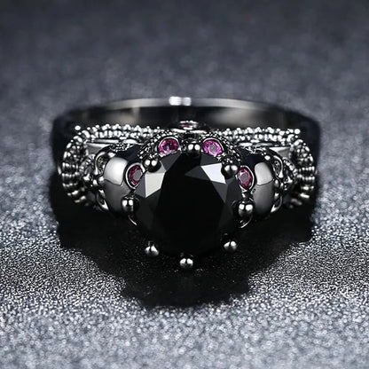 Gothic Style Sterling Silver Skull Ring Black Sapphire/Rainbow Crystal Diamond Punk Jewelry Proposal Birthday Gift Bridal Engagement Band Rings for Men Women Bride Size 6-9