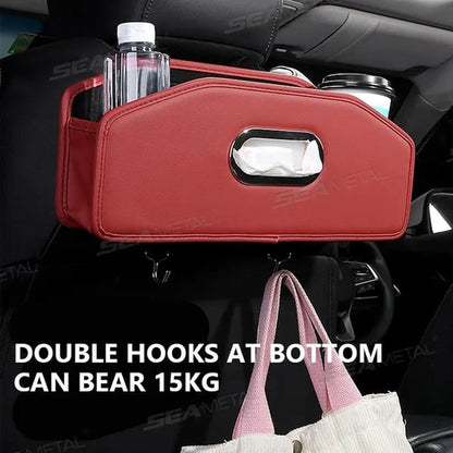 SEAMETAL Car Backseat Organizer Storage Box with Hook Auto Interior Decoration Drink Cup Tissue Holder Travel Accessories