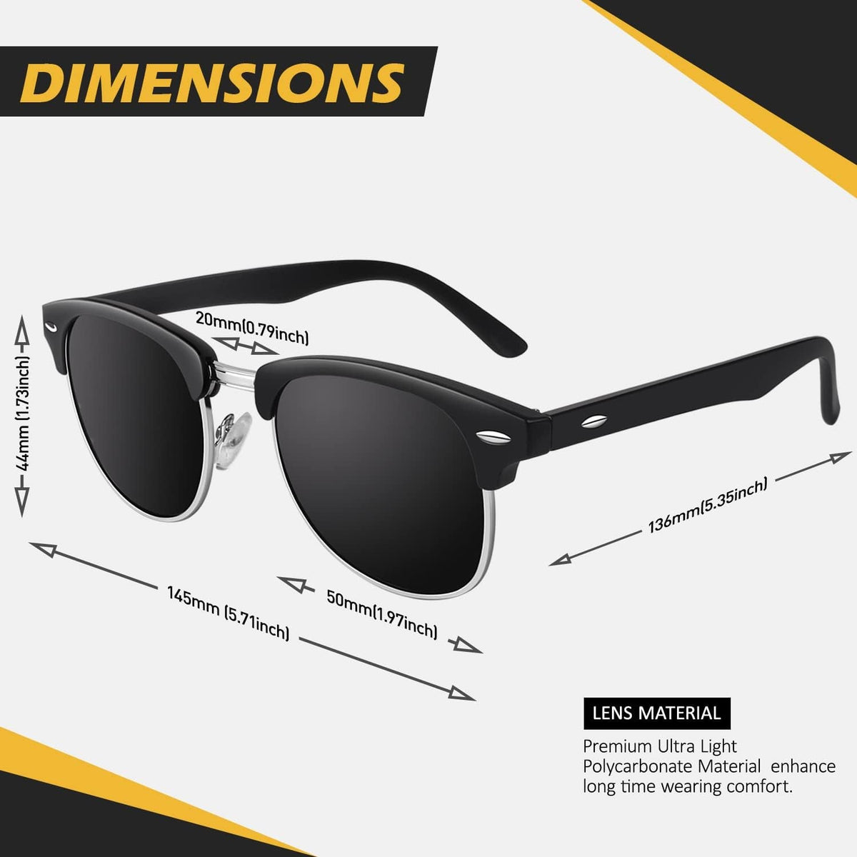 Polarized Semi Rimless Sunglasses for Men Women, Classic Retro Shades Half Frame Driving Sun Glasses UV Protection