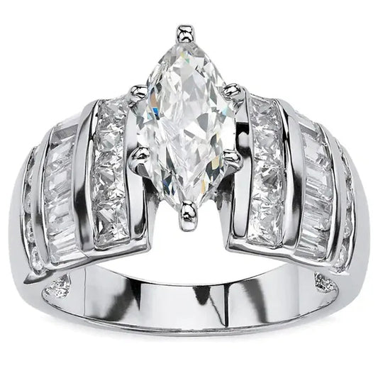 Trendy Claw Setting Marquise Cut Cubic Zircon Ring for Women Engagement Party Jewelry Anniversary Gift