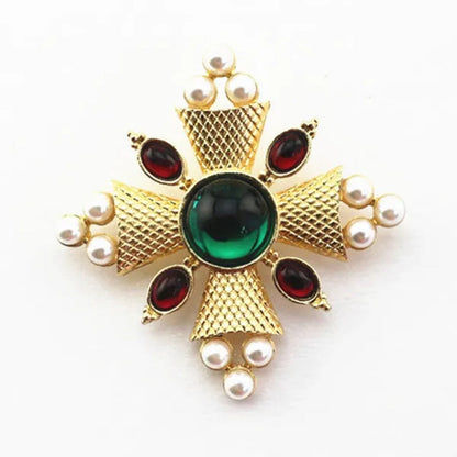 Luxury Creative Antique Engraved Baroque Style Pearl Ruby Retro Brooch Girl