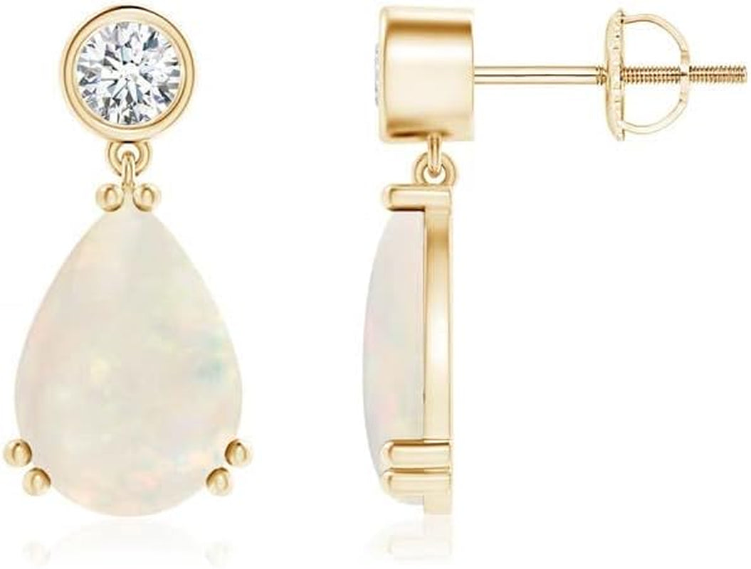 Natural Opal Drop Earrings for Women Girls in Sterling Silver/14K Solid Gold/Platinum | October Birthstone Jewelry Gift for Her | Birthday | Wedding | Anniversary