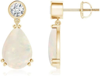 Natural Opal Drop Earrings for Women Girls in Sterling Silver/14K Solid Gold/Platinum | October Birthstone Jewelry Gift for Her | Birthday | Wedding | Anniversary