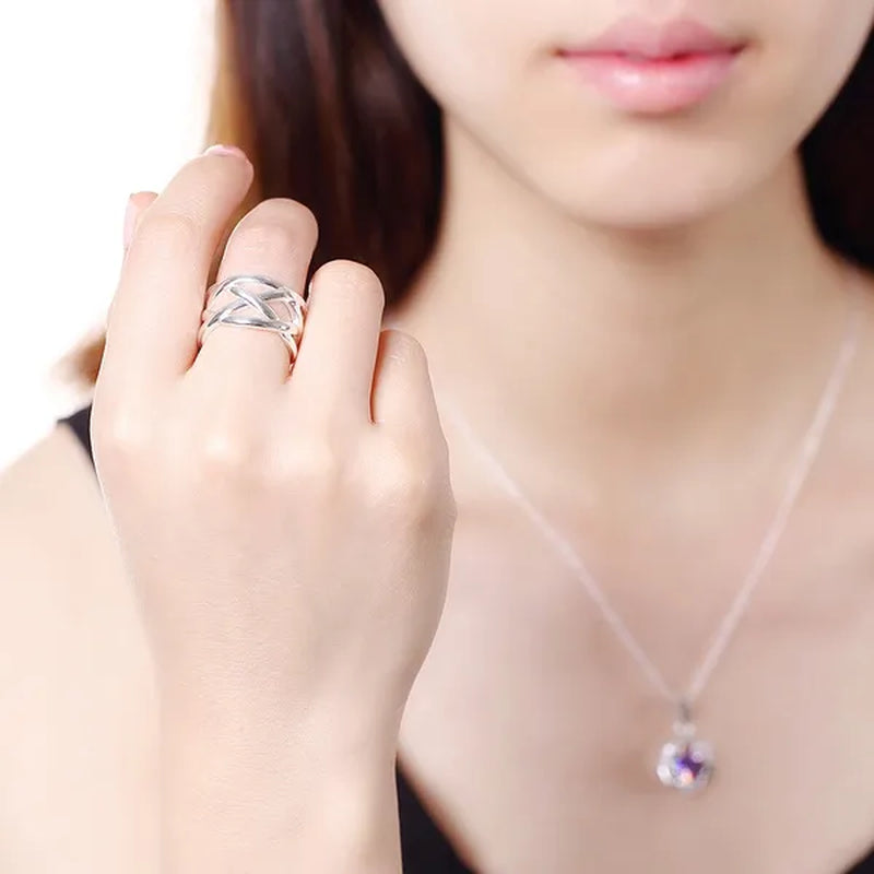 Women Men Exquisite 925 Sterling Silver Cross Fishing Net Rings Bride Princess Wedding Engagement Jewelry