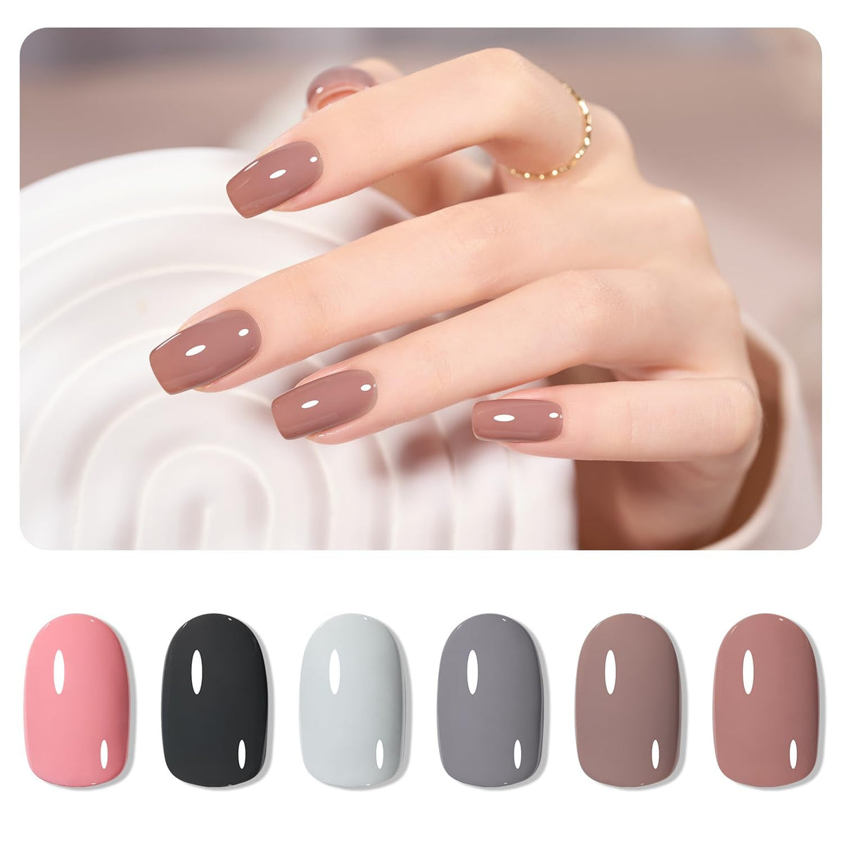 Jelly Milky White Gel Nail Polish Set, 6 Translucent Sheer Maroon UV Colors for Art Home DIY Manicure Kit