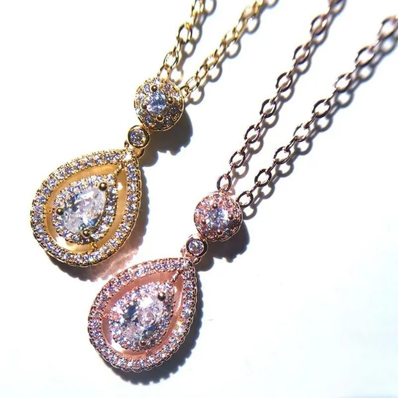 Women'S Fashion Water Drop Diamond White Sapphire Pendant Necklace Women Jewelry Gifts