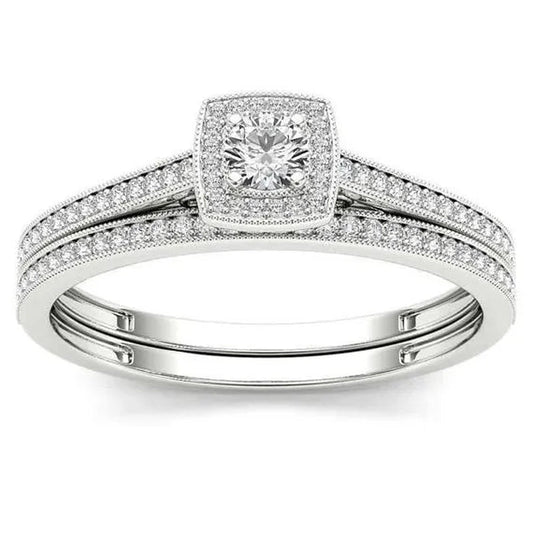Two sets of simple fashionable 925 standard Silver White Diamond Engagement Wedding Love Ring Size 6-10