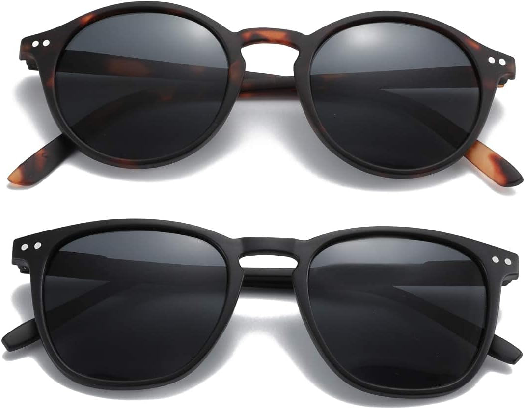 Polarized Sunglasses for Women Men: Retro Shades round | Square Frame UV Protection 2 Pack